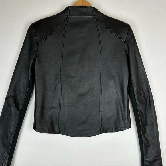 June Asymmetrical Leather Crop Jacket Black - Picture 3 of 9